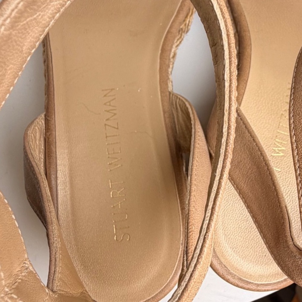 Stuart Weitzman Leather Espadrille Wedge Sandals Tan Ankle Strap Spain 7.5 - Picture 12 of 14